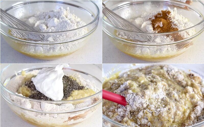 trộn bột bánh chuối với các nguyên liệu